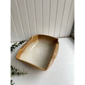 Vintage Rectangular Shaped Stoneware Neutral Color Pottery Dish Made In Portugal